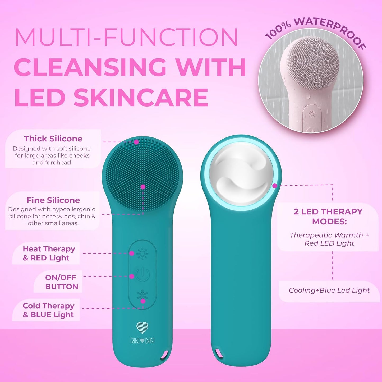 Electric Silicone Face Scrubber - 2-in-1 Facial Rotating Vibrating Exfoliating Brush - Waterproof & Portable, Rechargeable, for Cleaning, Exfoliation, Massage, Suitable for Men & Women (Green)