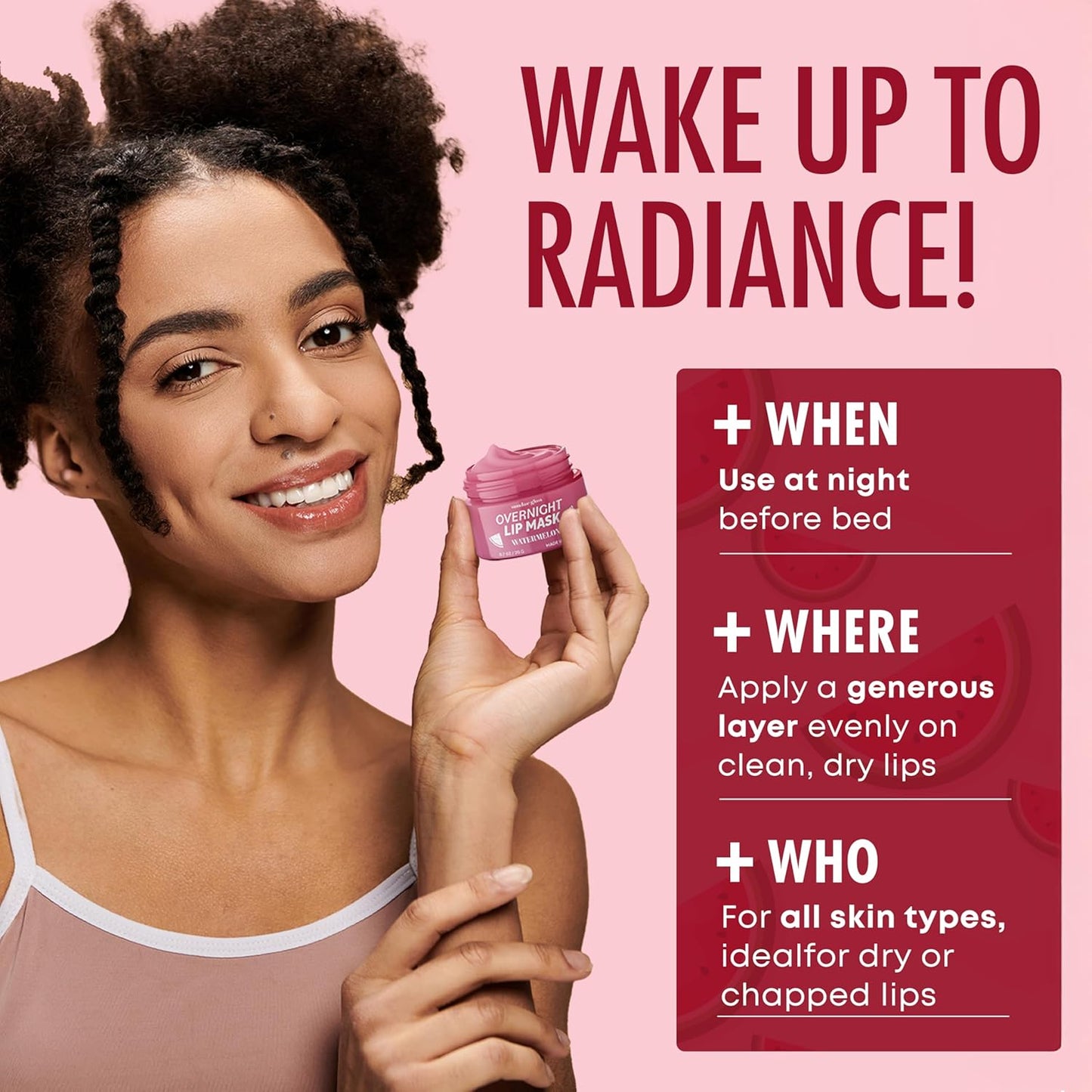 Watermelon Lip Mask - Dermatologist Tested, Anti-Aging, Korean Skin Care, Deep Hydration, Overnight Lip Repair - Vegan, Clean Beauty, 95% Natural, Cruelty-Free - 1 Pack