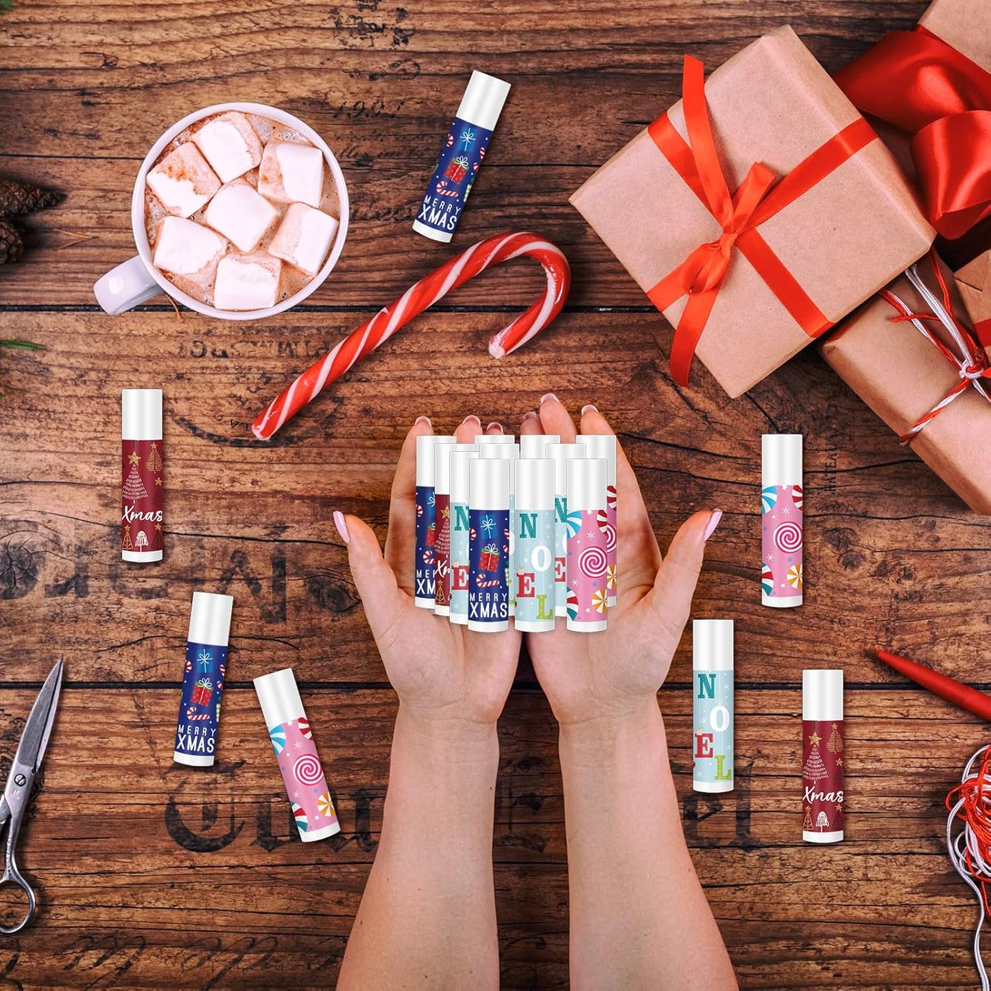 Sosation 80 Pcs Christmas Flavored Lip Balm Bulk Christmas Stocking Gift Set Holiday Celebrate Lip Balm Stick Beauty Care