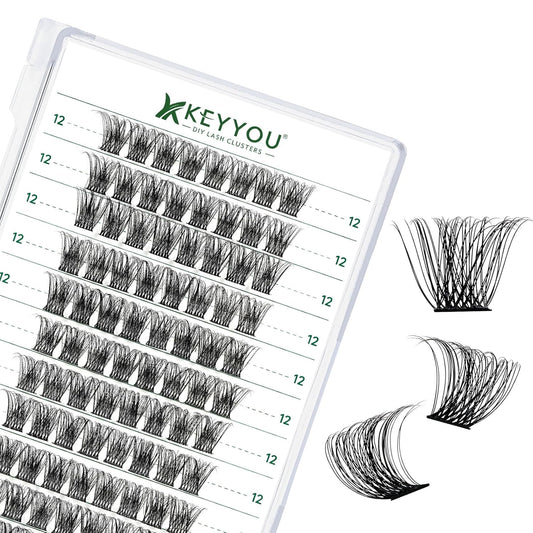 Lash Clusters 96pcs Individual Lashes Y11 D Curl 12mm Cluster Lashes KEYYOU Volume Wispy Lash Extension Soft&Comfortable Easy DIY at Home(Y11 D-12mm)