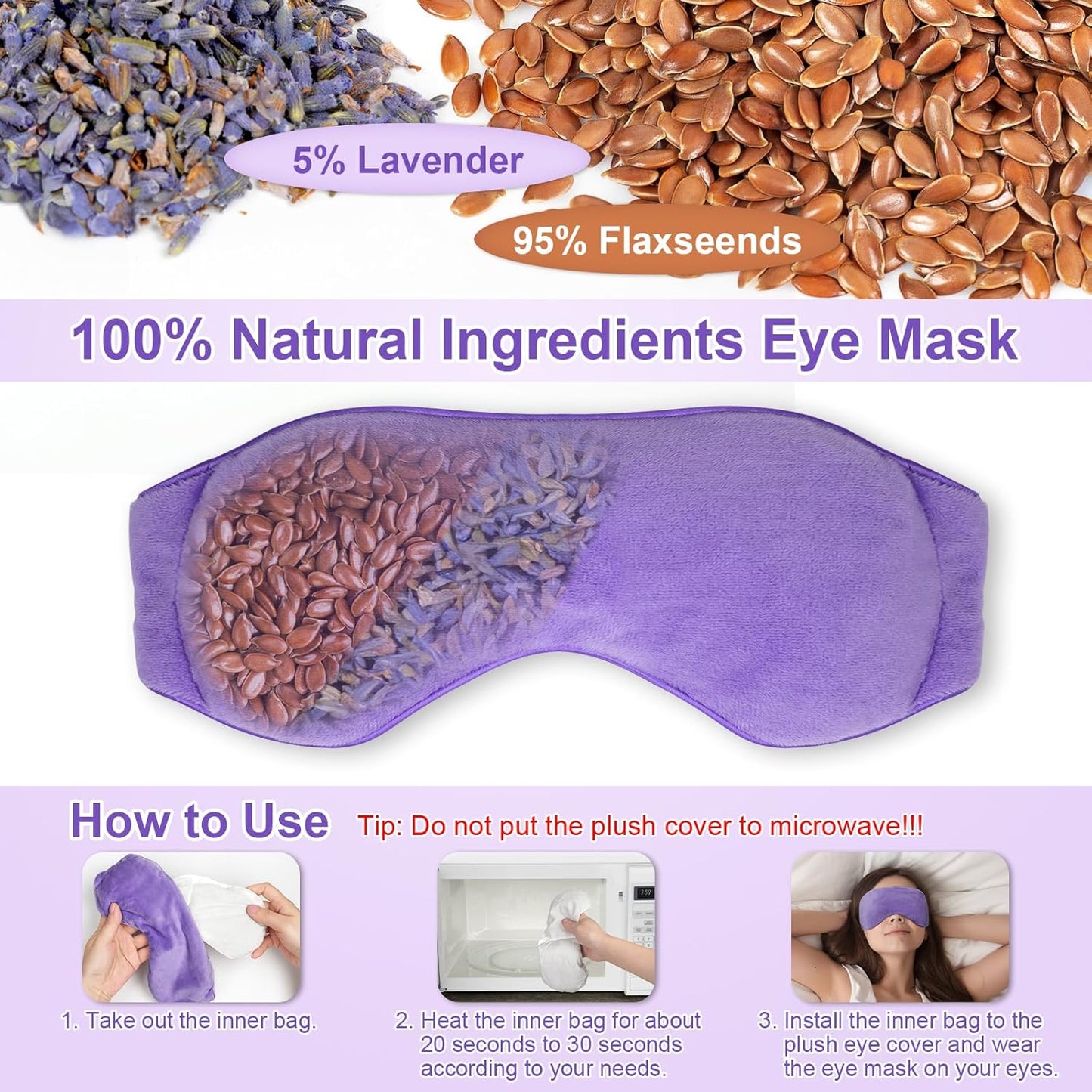 Weighted Eye Mask for Sleeping, Soft Heated Eye Mask, Moist Heat Warm Compress for Eyes, Natural Lavender & Flaxseeds Microwave Reusable Sleep Mask, Must Haves for Women Spa, Home, Office