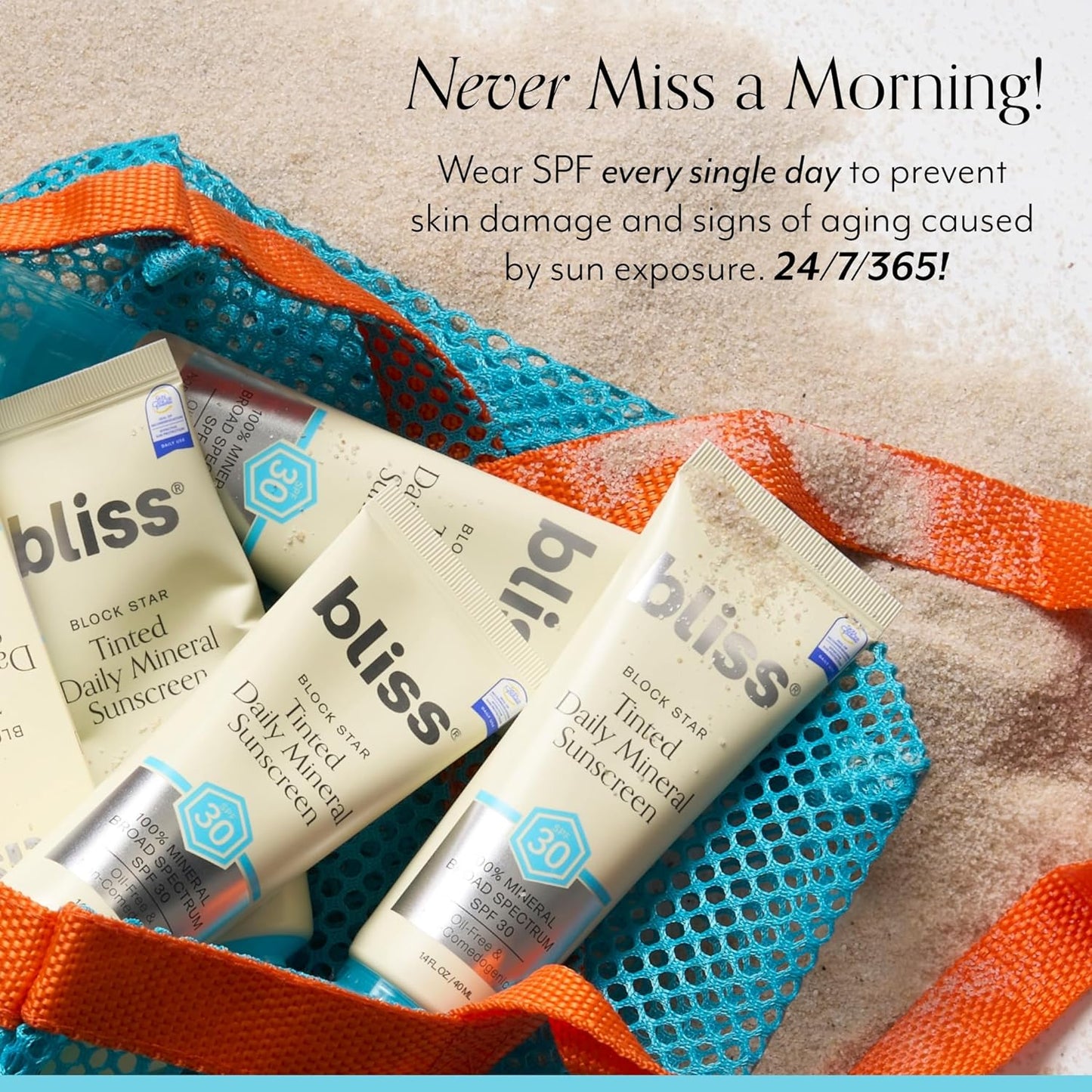 Bliss Block Star SPF 30 Daily Tinted Mineral Sunscreen with Zinc Oxide - All Skin Tones - 100% Mineral Broad Spectrum Sunscreen with Titanium Dioxide & Antioxidant Blend- 1.4 fl oz.