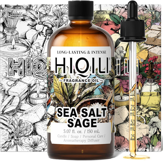 HIQILI Sea Salt Sage Fragrance Oil for Diffuser Use, Candle Making Scents, Soap Making Supplies, Car/Hotel Collection Diffuser Oil - 5.07 Fl Oz