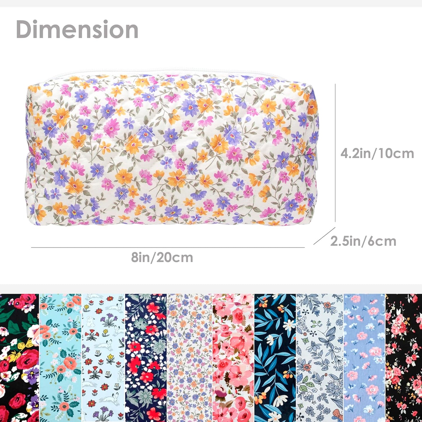 PAZIMIIK Vintage Quilted Makeup Bag Cosmetic Pouch for Brushes Pencils and Travel Make Up Accessories for Women and Girls,Little flower