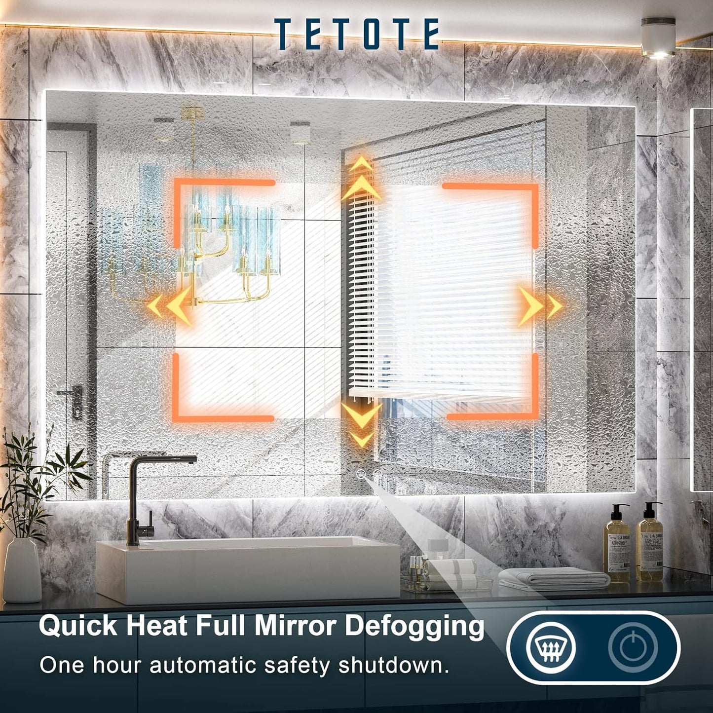 TETOTE 55 x 36 Inch LED Mirror Bathroom Backlit,Anti Fog,Dimmable,Vanity Lighted Mirror,(Horizontal/Vertical)