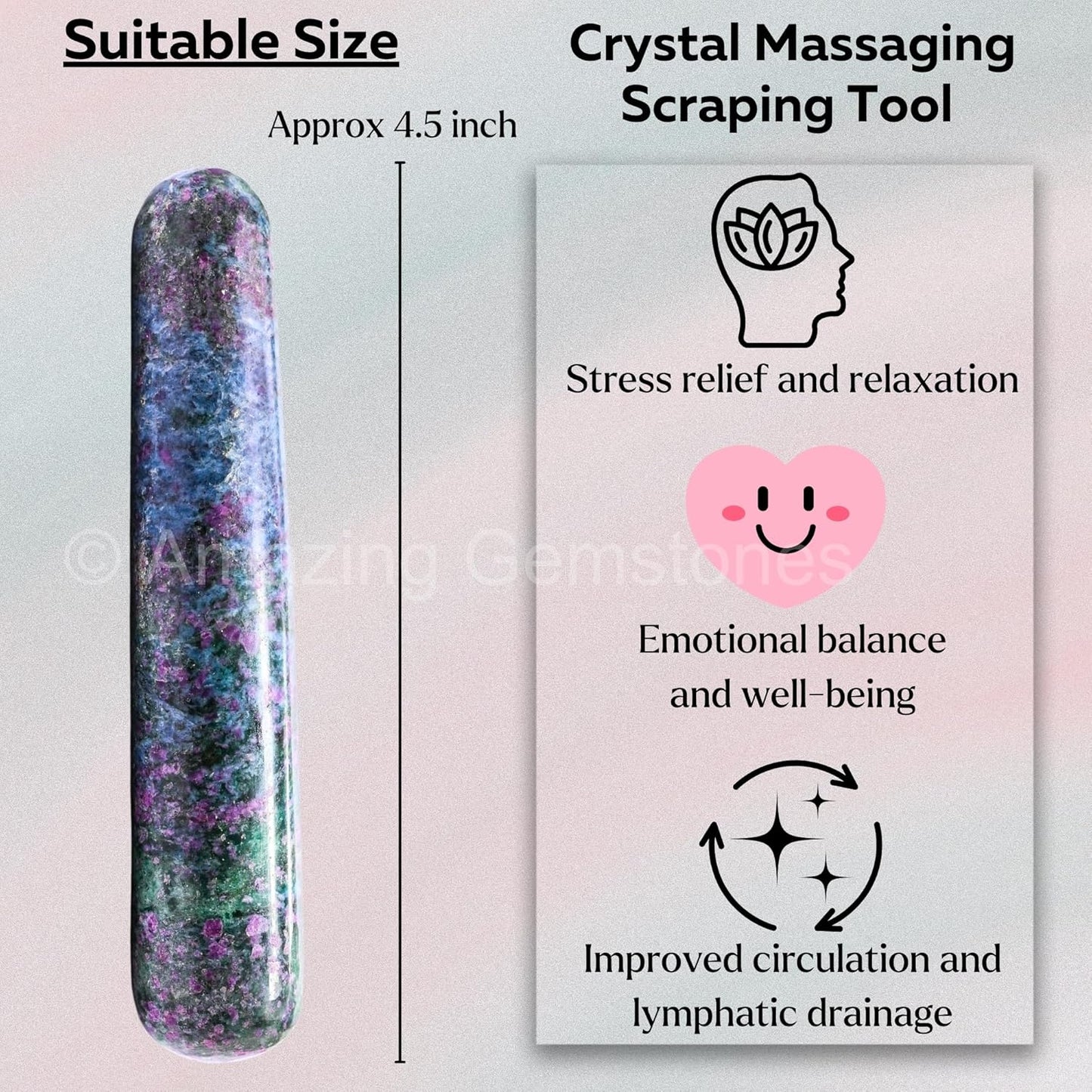Amazing Gemstone Ruby Kyanite Crystal Wand Massage Stick - Pelvic Wand Gua Sha for Adults - Crystals and Healing Stones Massage Wands for Adults Gifts (Smooth)
