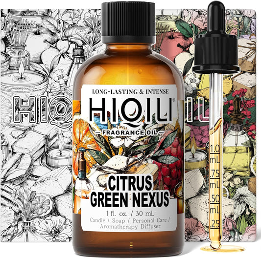 HIQILI Citrus Green Nexus Fragrance Oil for Scent Diffuser, Inspired by C&K One, Perfume & Soap Making Supplies, Great for Larger Room, New Car - 1 Fl Oz
