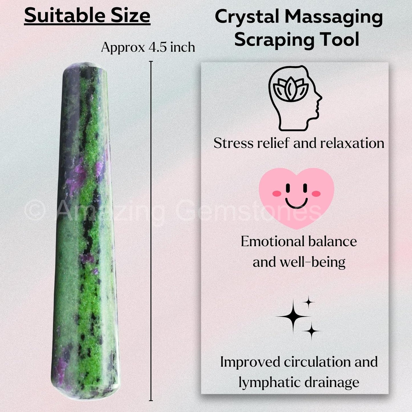 Amazing Gemstone Ruby Zoisite Crystal Wand Massage Stick - Pelvic Wand Gua Sha for Adults - Crystals and Healing Stones Massage Wands for Adults Gifts (Smooth)
