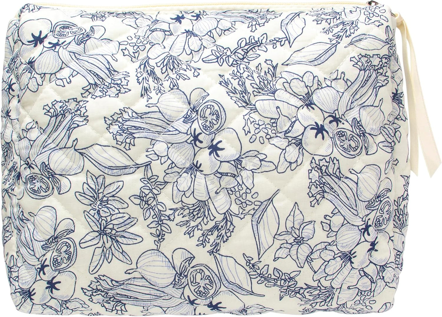 PAZIMIIK Quilted Makeup Bag Large Travel Zipper Soft Cosmetic Pouch for Women Girls Make Up,Flower White