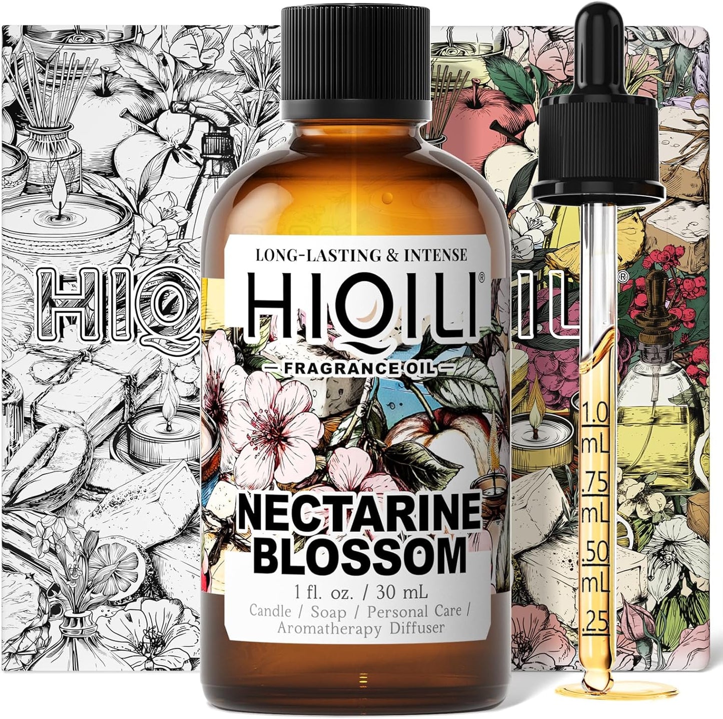 HIQILI Nectarine Blossom Fragrance Oil for Candle & Soap Making, Essential Oil Diffuser Use, Add to Body Lotion, Dryer Balls - 1 Fl Oz