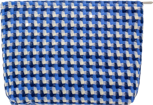 Makeup Bags for Purse Zipper Cosmetic Pouch Large Travel Canvas Make Up Organizer Tool Pouch for Women and Girls,Grid Blue