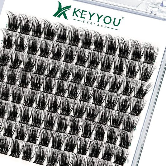Lash Clusters 96pcs Individual Lashes Y08 D Curl 14mm Cluster Lashes KEYYOU Volume Wispy Lash Extension Soft&Comfortable Easy DIY at Home(Y08 D-14mm)