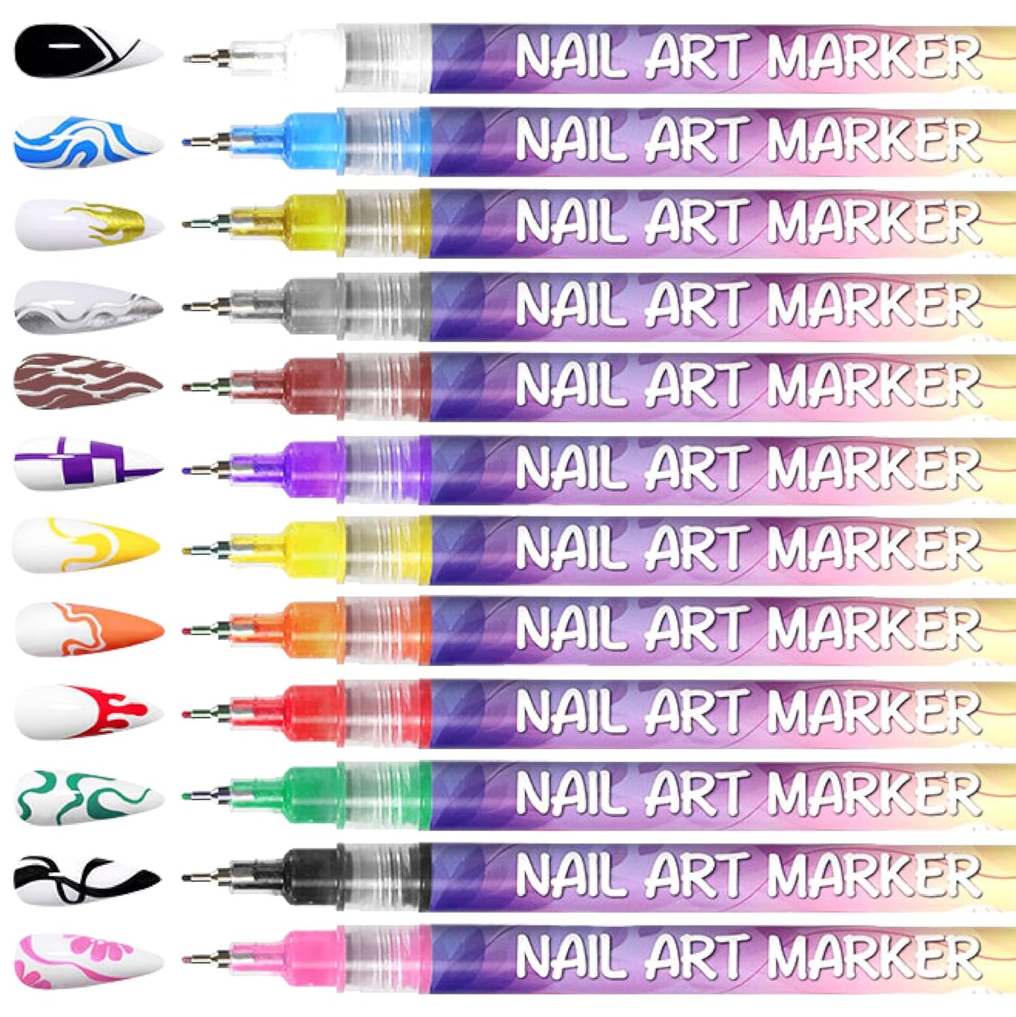 12 Colors Nail Art Pens Set 3D Nail Polish Pens Graffiti Dotting Pen Acrylic Paint Pens Point Liner Pen Drawing Painting for Nails Art Design Manicure Nail DIY Decoration